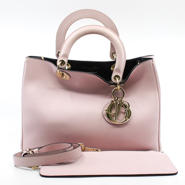 Small Diorissimo In Nude Pink/Black Calfskin Handbag GHW With Strap - L'UXE LINK