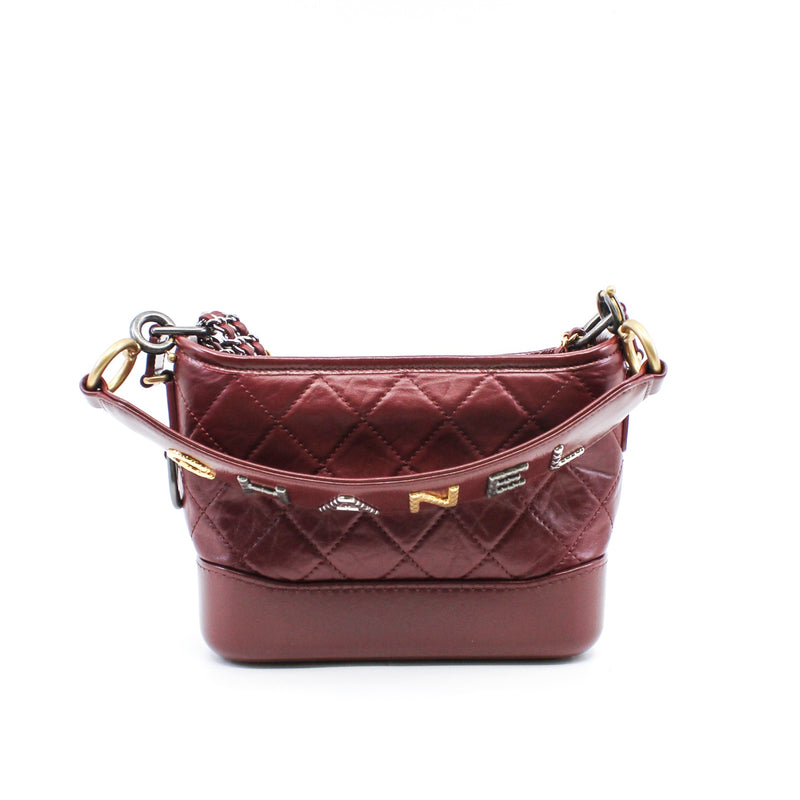 Small Gabrielle In Red Aged Smooth Calfskin Quilted With Logo Handle Strap Limited Hobo Bag GHW Seri 30