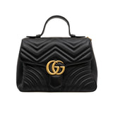 thumbnail GG Marmont Top Handle Matelasse Leather Flap Bag Black GHW With Strap - L'UXE LINK