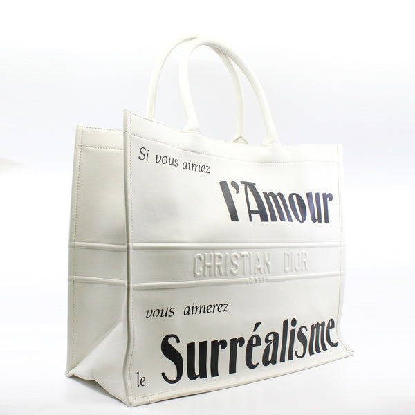 Large Dior Surrealism Book Tote In White Printed Calfskin Bag - L'UXE LINK