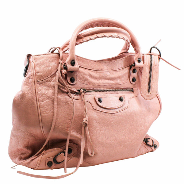 City tote side bag leather pink  Antique Brass Hardware - L'UXE LINK