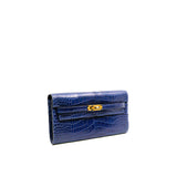 thumbnail Kelly To Go Wallet 73 Bleu Saphir Alligator Leather GHW B Stamp - L'UXE LINK