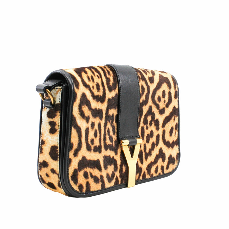 ysl flap bag leopard point  fur with strap