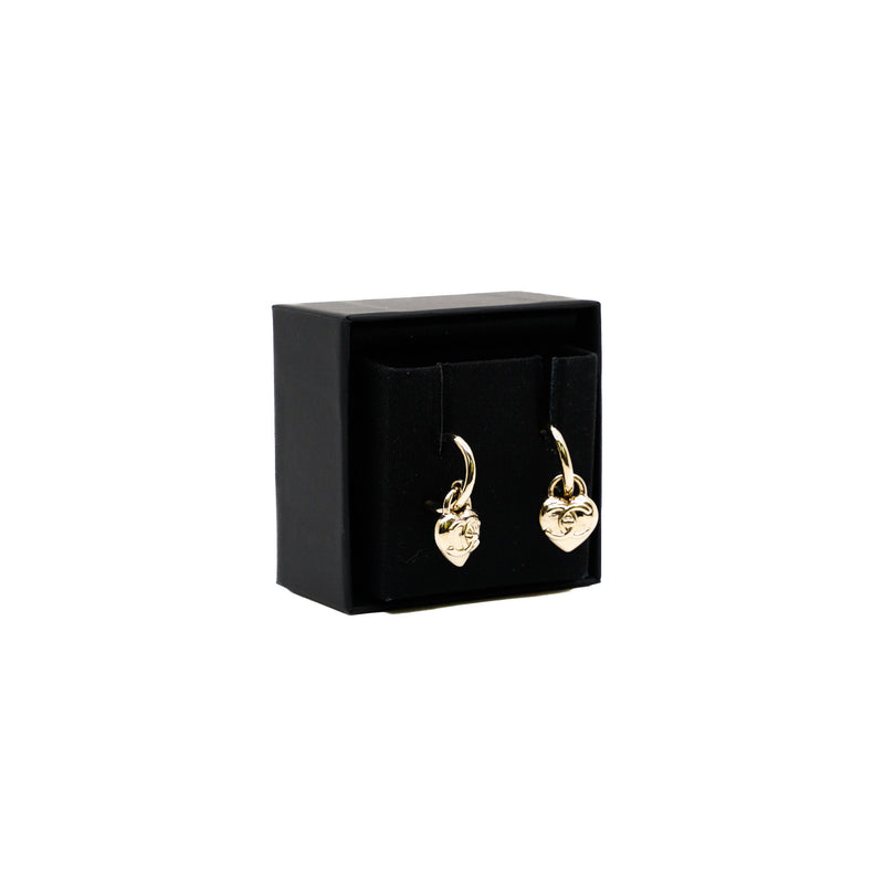 22B Gold Metal Heart Hoop CC Stud Earrings