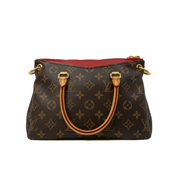 Pallas BB In Brown Monogram Canvas Red Leather Handbag GHW With Strap - L'UXE LINK