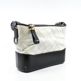 thumbnail Medium Gabrielle Quilted Aged Calfskin In White/Black Hobo Handbag Seri 25 - L'UXE LINK