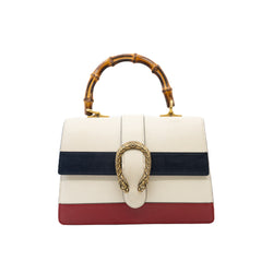 medium dionysus with bamboo handle in leather white/navy/red ghw