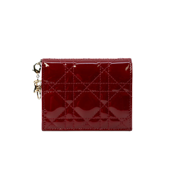 Mini Lady Dior In Cherry Red Patent Cannage Calfskin Gardenia Wallet GHW - L'UXE LINK