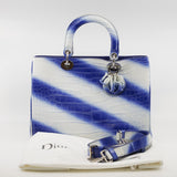 thumbnail Medium Diorissimo In White/Blue Crocodile Leather Handbag PHW With Strap - L'UXE LINK