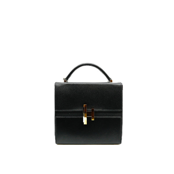 Cinhetic Box Bag Black Top Handle In Tadelakt Leather Multi Hardware C Stamp - L'UXE LINK