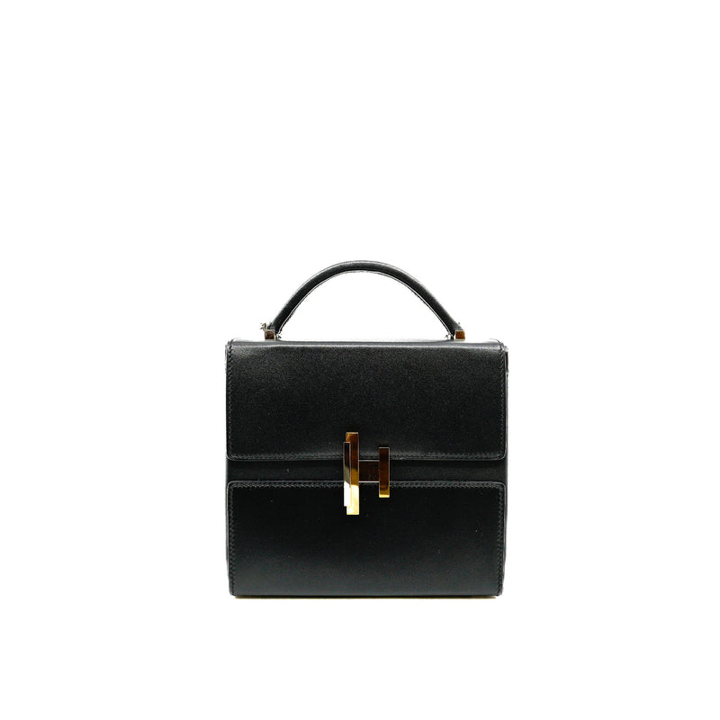 Cinhetic Box Bag Black Top Handle In Tadelakt Leather Multi Hardware C Stamp - L'UXE LINK