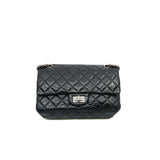 thumbnail 2.55 Reissue Black Aged Calfskin 225 Double Flap Bag Ruthenium Hardware Seri 13 - L'UXE LINK