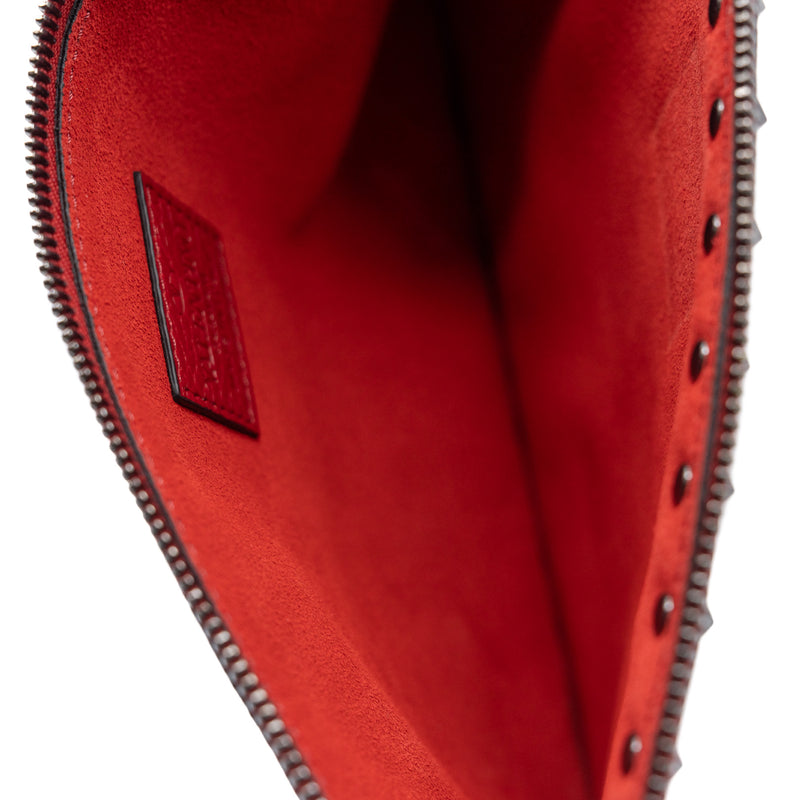 Black Rockstud Red Calfskin Zip-Up Clutch Bag