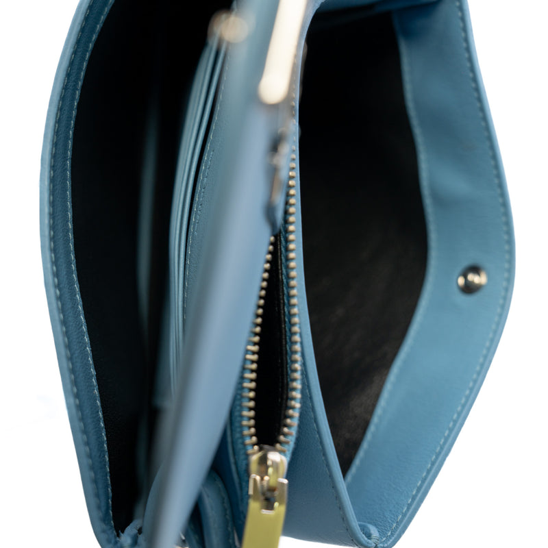 Blue Leather Monogram Crossbody Bag PHW - L'UXE LINK