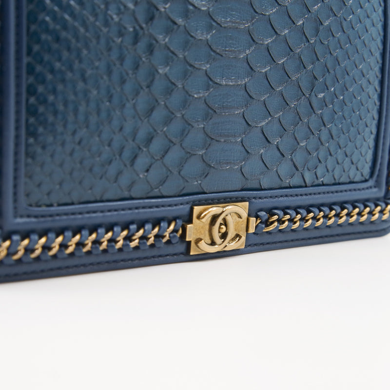 Leboy Blue Wallet On Chain In Python Leather GHW Seri 24 - L'UXE LINK