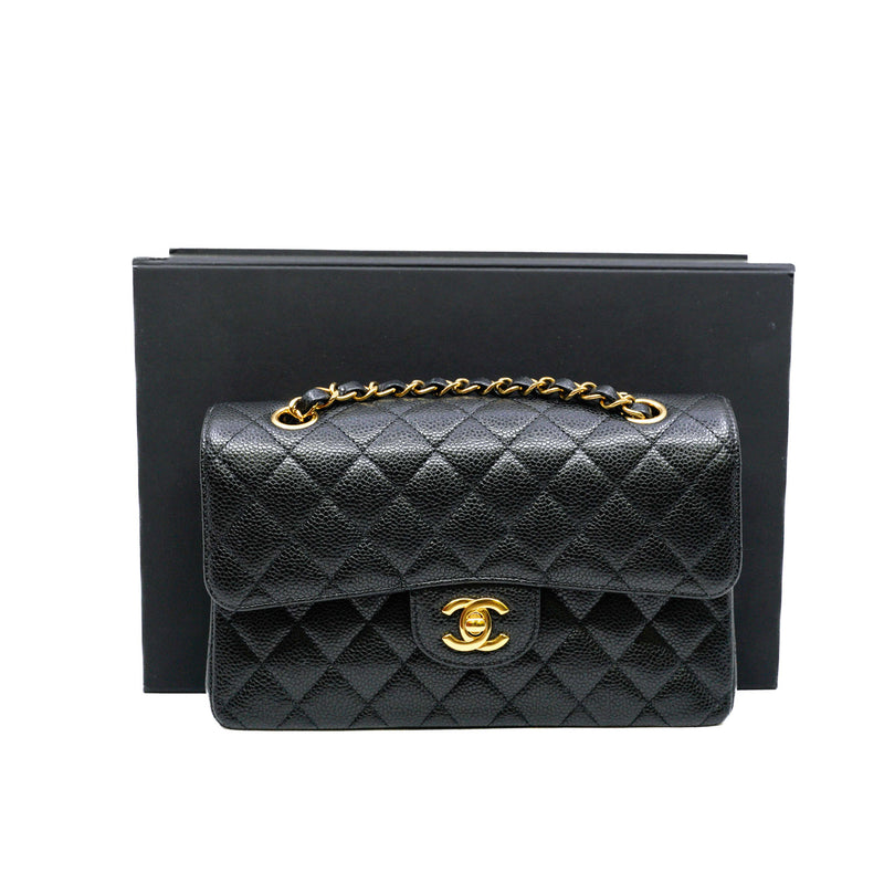 Small Classic Black Caviar Leather Double Flap Bag GHW - L'UXE LINK