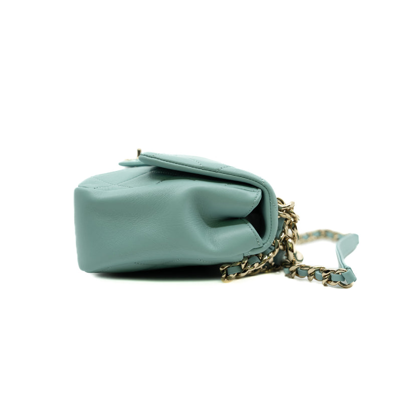 22C Medium Flap Bag With Enamel Chain In Calfskin Mint Green PHW Seri 29