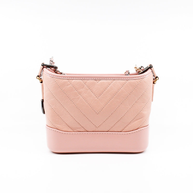 Small Gabrielle Chevron Hobo Handbag In Pink Aged Calfskin Multi Hardware Seri 29 - L'UXE LINK