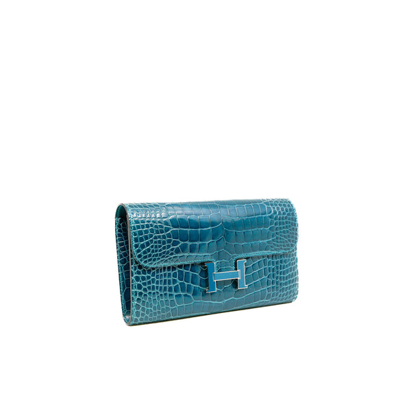 Constance Long Wallet In Green Blue Alligator Leather PHW Y Stamp