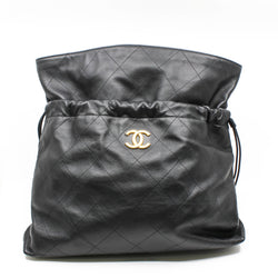 CC Logo Black Calfskin Leather Bucket Bag GHW - L'UXE LINK