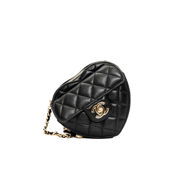 CC In Love Heart Clutch With Chain Black Lambskin GHW Seri 31 - L'UXE LINK