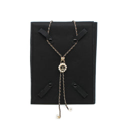 CC Logo And Pearl Lock In Black Leather Necklace GHW - L'UXE LINK