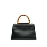 thumbnail Nymphaea Bamboo Handle In Black Cowhide Leather Handbag GHW With Strap - L'UXE LINK