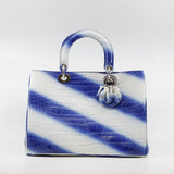 thumbnail Medium Diorissimo In White/Blue Crocodile Leather Handbag PHW With Strap - L'UXE LINK