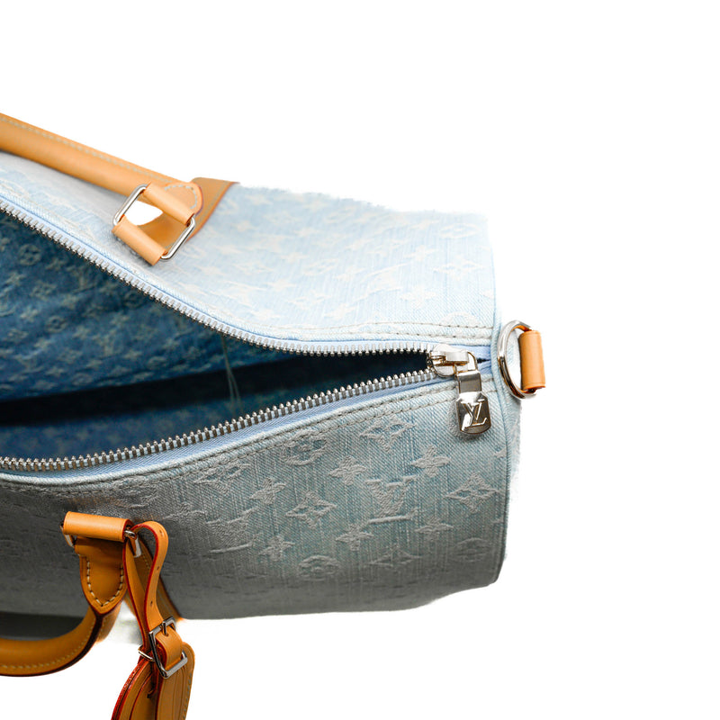 Keepall Bandoulière 45 In Monogram Sky Blue Denim Bag GHW With Strap - L'UXE LINK