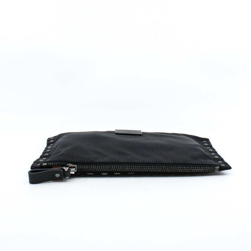 Black Rockstud Studded Nylon Zip Pouch - L'UXE LINK