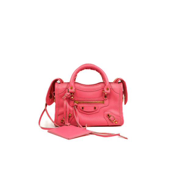 Nano Classic City Pink Calfskin Handbag GHW With Strap