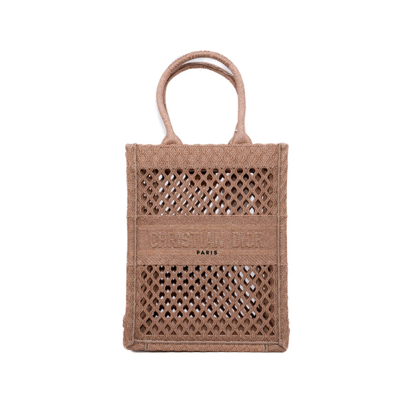 Clay-colored Mesh Embroidery Vertical Book Tote