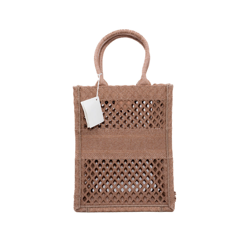 Clay-colored Mesh Embroidery Vertical Book Tote