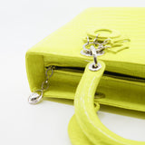 thumbnail Large Lady Dior Green Yellow Crocodile Leather Handbag PHW With Strap - L'UXE LINK