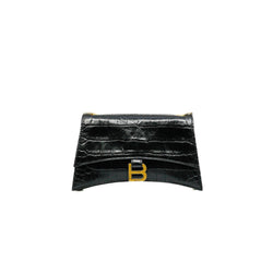 XS Crush Black Crocodile Embossed Calfskin Chain Bag GHW - L'UXE LINK