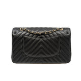 thumbnail Medium Classic Chevron In Black Lambskin Quilted Double Flap Black GHW Seri 26