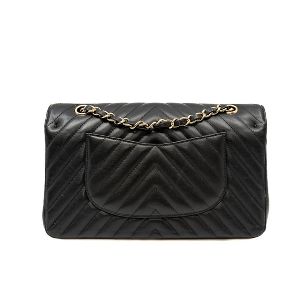 Medium Classic Chevron In Black Lambskin Quilted Double Flap Black GHW Seri 26