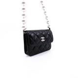 thumbnail Black Lambskin Leather Quilted Maxi Pearls Chain Card Holder Flap Bag LGHW Seri 31