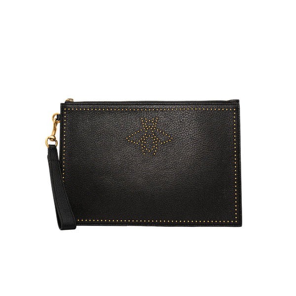 zippy clutch black calf skin