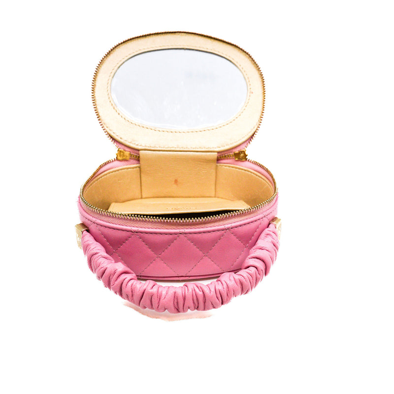 Mini Pink Round Vanity Lambskin Top Handle LGHW Seri 32