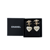 thumbnail CC Pearl Heart Drop Pendant Ear Clip GHW 22C - L'UXE LINK