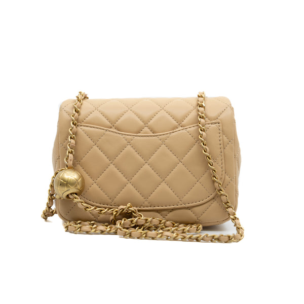 Mini Square Cf With Pearl Crush In Lambskin Beige Seri K89CXXXX