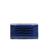 thumbnail Kelly To Go Wallet 73 Bleu Saphir Alligator Leather GHW B Stamp - L'UXE LINK