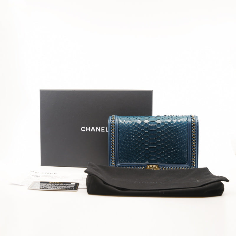 Leboy Blue Wallet On Chain In Python Leather GHW Seri 24 - L'UXE LINK