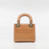 thumbnail Mini Lady Dior In Peach Alligator Leather Handbag Crystal Hardware With Chain - L'UXE LINK