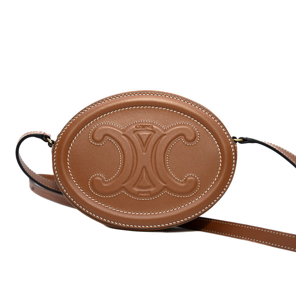 Crossbody Oval Purse Cuir Triomphe In Smooth Calfskin Tan