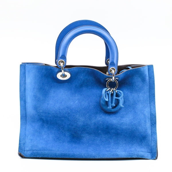 Medium Diorissimo In Blue Suede Leather Handbag Blue/PHW With Strap - L'UXE LINK