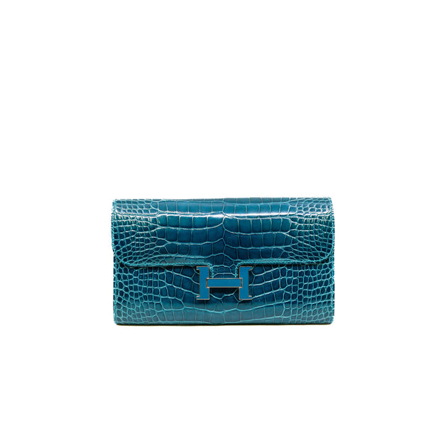 Constance Long Wallet In Green Blue Alligator Leather PHW Y Stamp