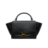 thumbnail Small Trapeze Black Calfskin and Suede Handbag GHW With Strap - L'UXE LINK