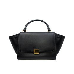 Small Trapeze Black Calfskin and Suede Handbag GHW With Strap - L'UXE LINK